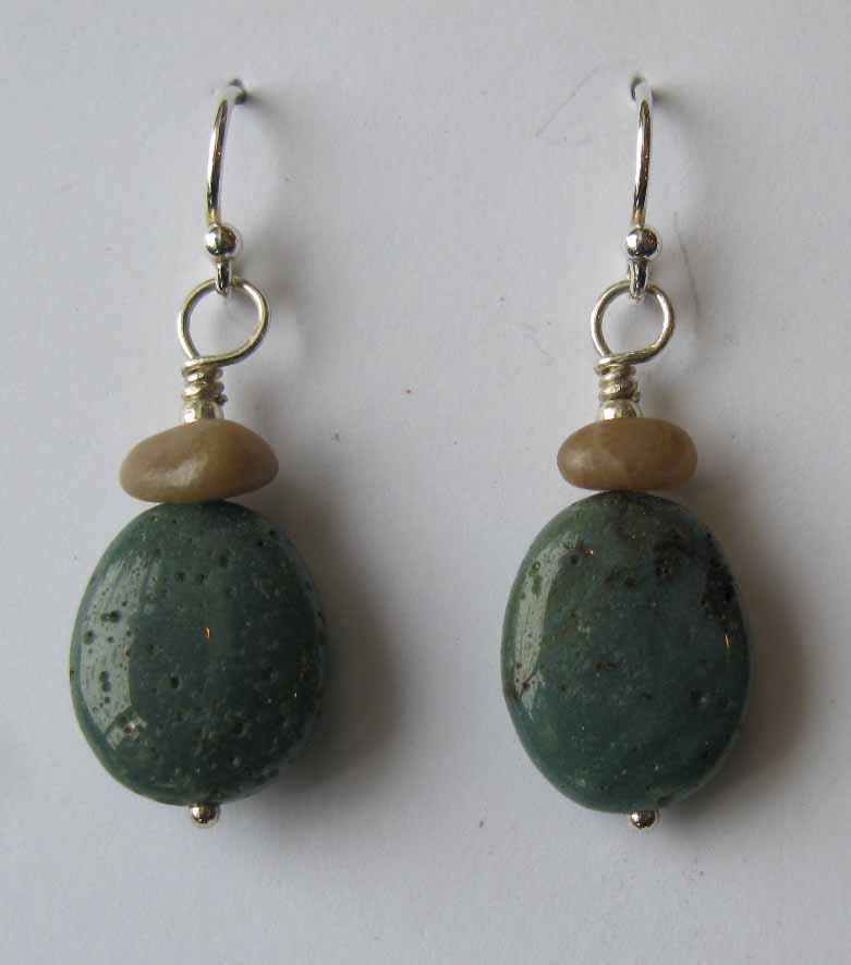 Oval Leland Blue Stone Earrings with Petoskey Accents